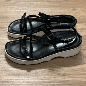 Thierry Rabotin Wave Black-White Patent Leather Sandals Size 38 Made Italy